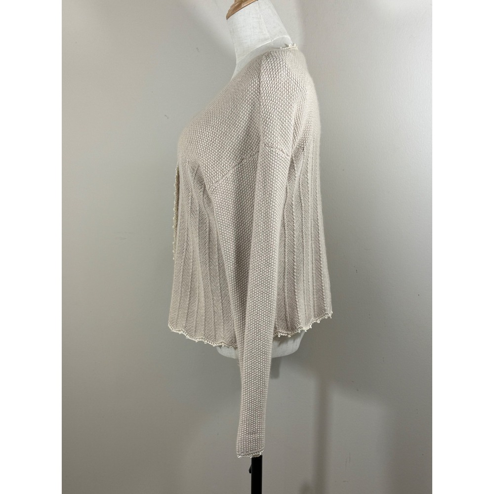 Sundance Women's L Cashmere Angora Lambswool Blend Open Knit Cardigan Beige Boho - Picture 2 of 9